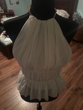 Authentic Original Vintage Style Cream Halter Ruffled Blouse